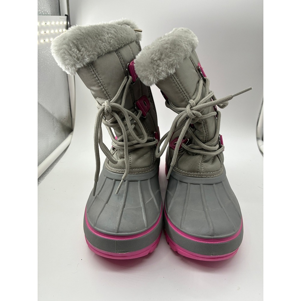 Forester Girls Gray Pink Faux Fur Trim Winter Snow Duck Boots Size 2 DDBM5FEC